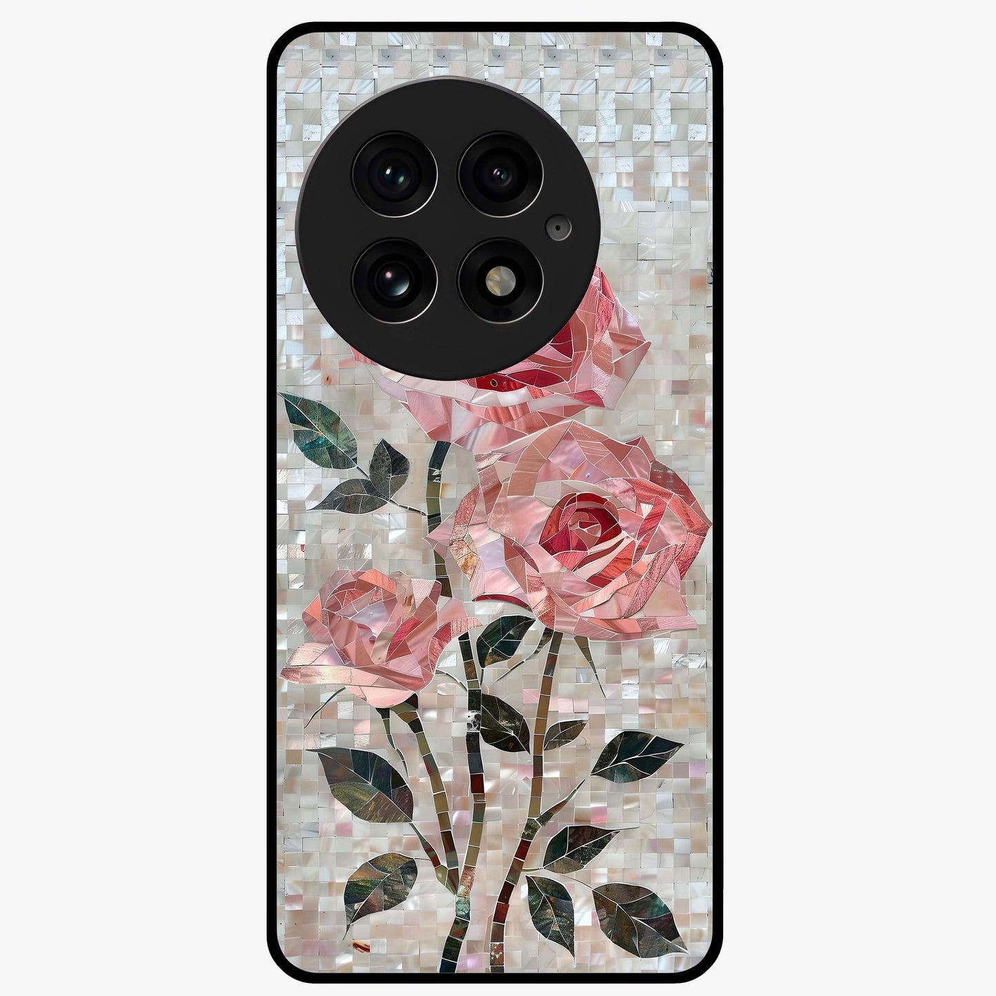 Blush Luxe Bloom Glass Case for 1+13 luxurious front view featuring refined blush floral artwork