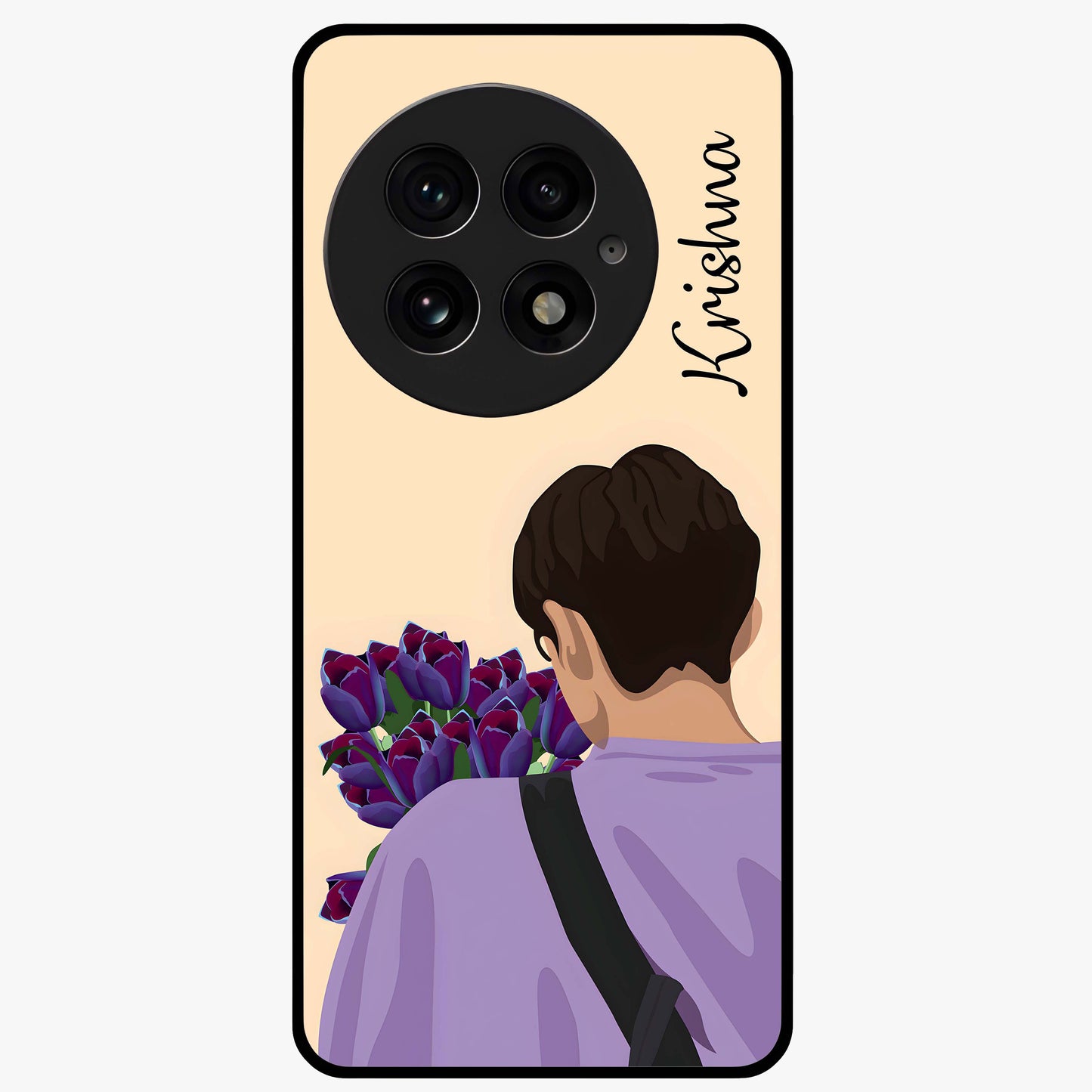 Boy Holding Flowers Glass Case for 1+13 aesthetic front view featuring soft illustrated character holding floral bouquet