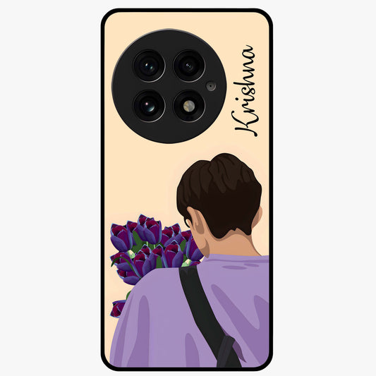 Boy Holding Flowers Glass Case for 1+13 aesthetic front view featuring soft illustrated character holding floral bouquet