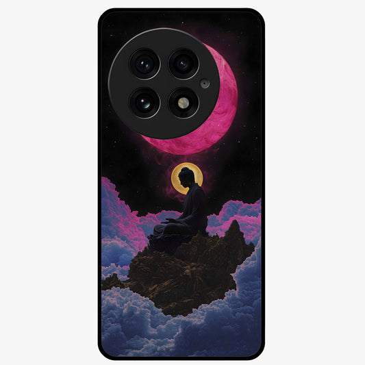 Buddha and Planets Glass Case for 1+13 serene front view featuring Buddha artwork with cosmic planetary background