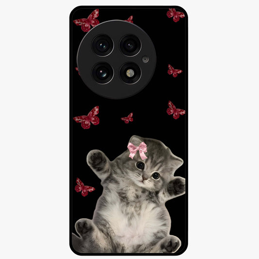 Butterfly Cat Bliss Glass Case for 1+13 charming front view featuring cat and butterfly aesthetic artwork