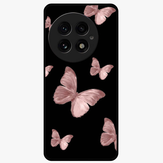 Butterfly Pattern Glass Case for 1+13 elegant front view featuring repeating butterfly artwork with aesthetic detailing