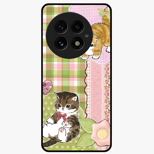 Cats Sweet Button Glass Case for 1+13 adorable front view featuring cute cat artwork with sweet pastel tones