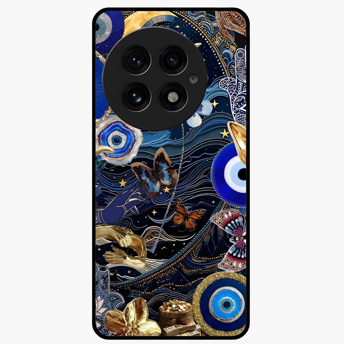 Celestial Blessing Shield Glass Case for 1+13 spiritual front view featuring protective celestial symbol artwork