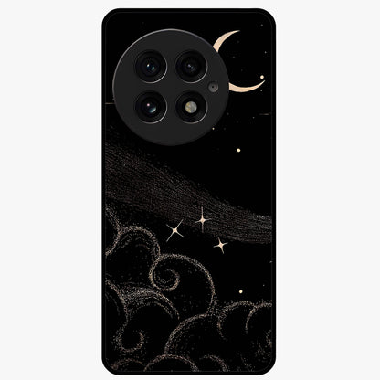 Celestial Midnight Veil Glass Case for 1+13 dramatic front view featuring deep midnight sky artwork