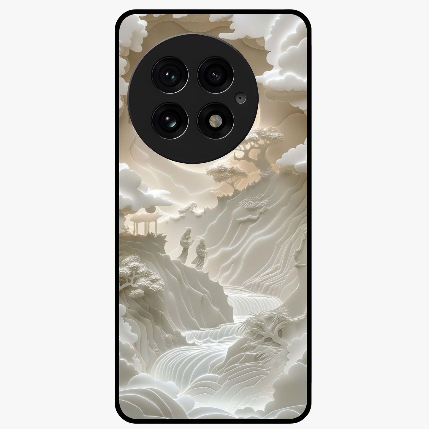 Celestial Origami Glass Case for 1+13 artistic front view featuring folded origami inspired cosmic artwork