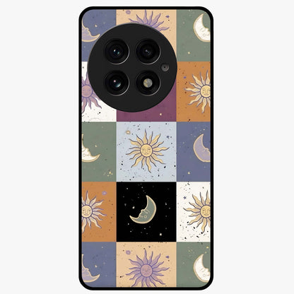 Celestial Patchwork Dreams Glass Case for 1+13 dreamy front view featuring patchwork style cosmic artwork
