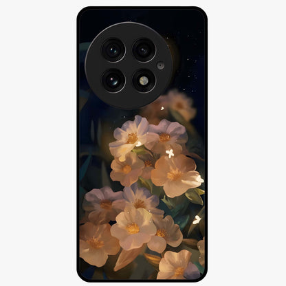 Celestial Petal Night Glass Case for 1+13 elegant front view featuring floral petals against dark night sky tones