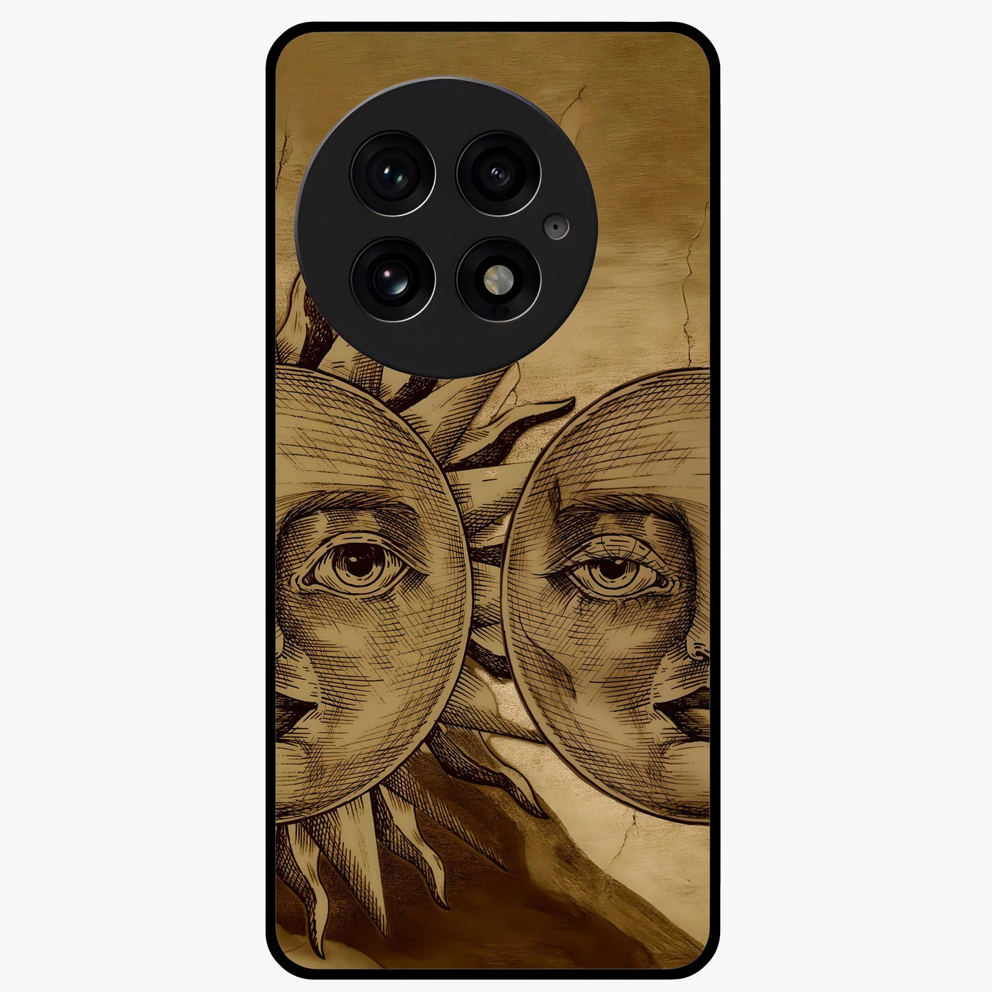 Celestial Relic Glow Glass Case for 1+13 mystical front view featuring ancient relic inspired cosmic artwork