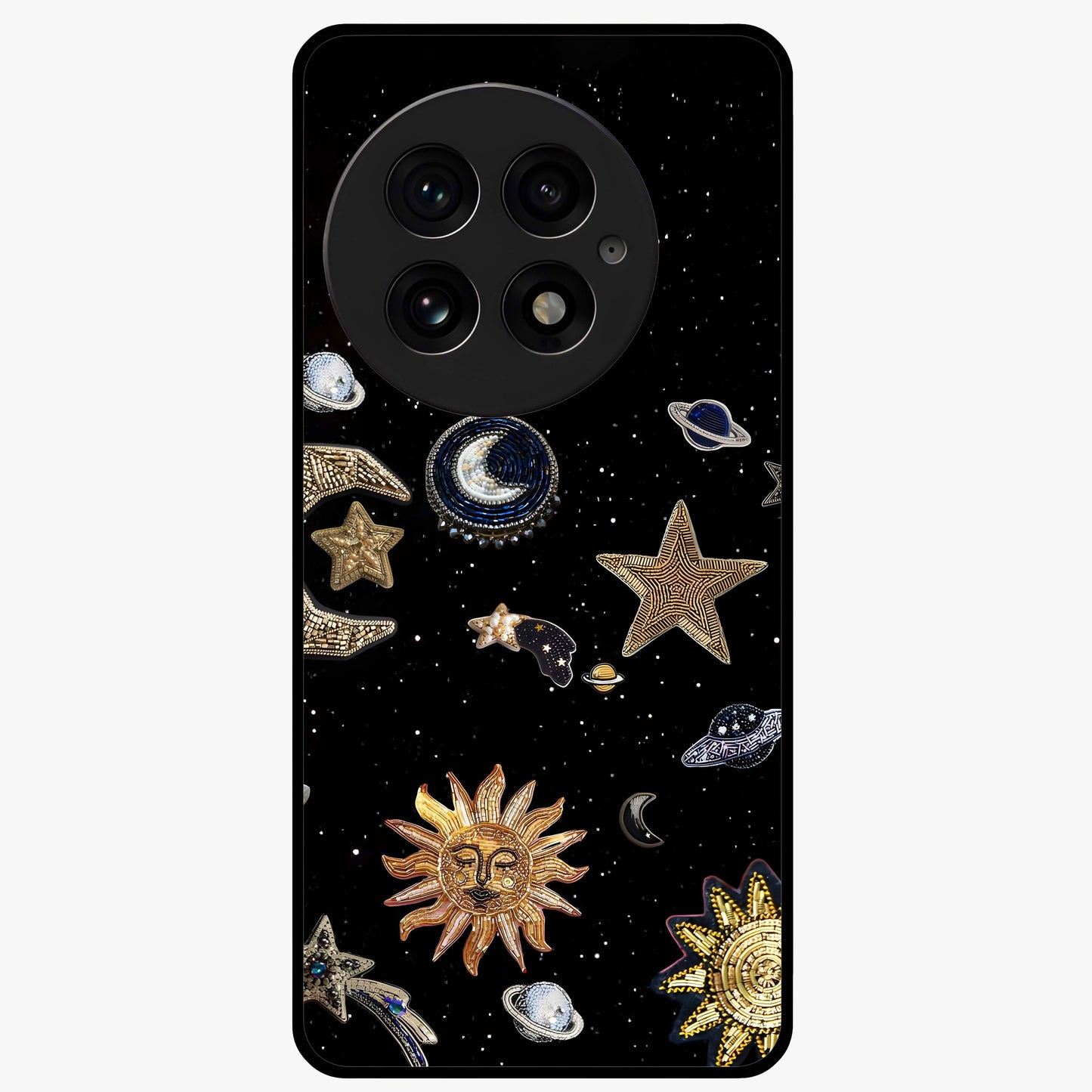 Celestial Star Charm Glass Case for 1+13 radiant front view featuring star inspired cosmic artwork