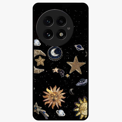 Celestial Star Charm Glass Case for 1+13 radiant front view featuring star inspired cosmic artwork