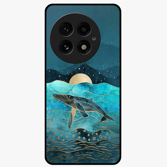 Celestial Whale Voyage Glass Case for 1+13 dreamy front view featuring whale artwork against cosmic sky backdrop