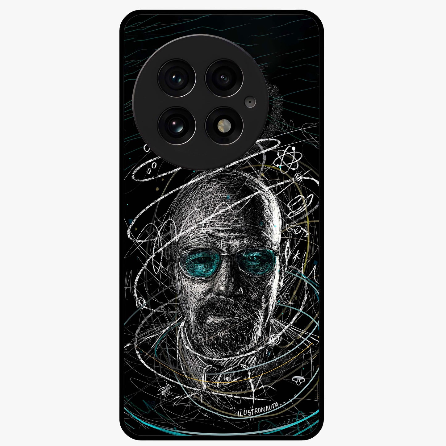 Chaotic Mind Genius Glass Case for 1+13 bold front view featuring expressive abstract typography artwork