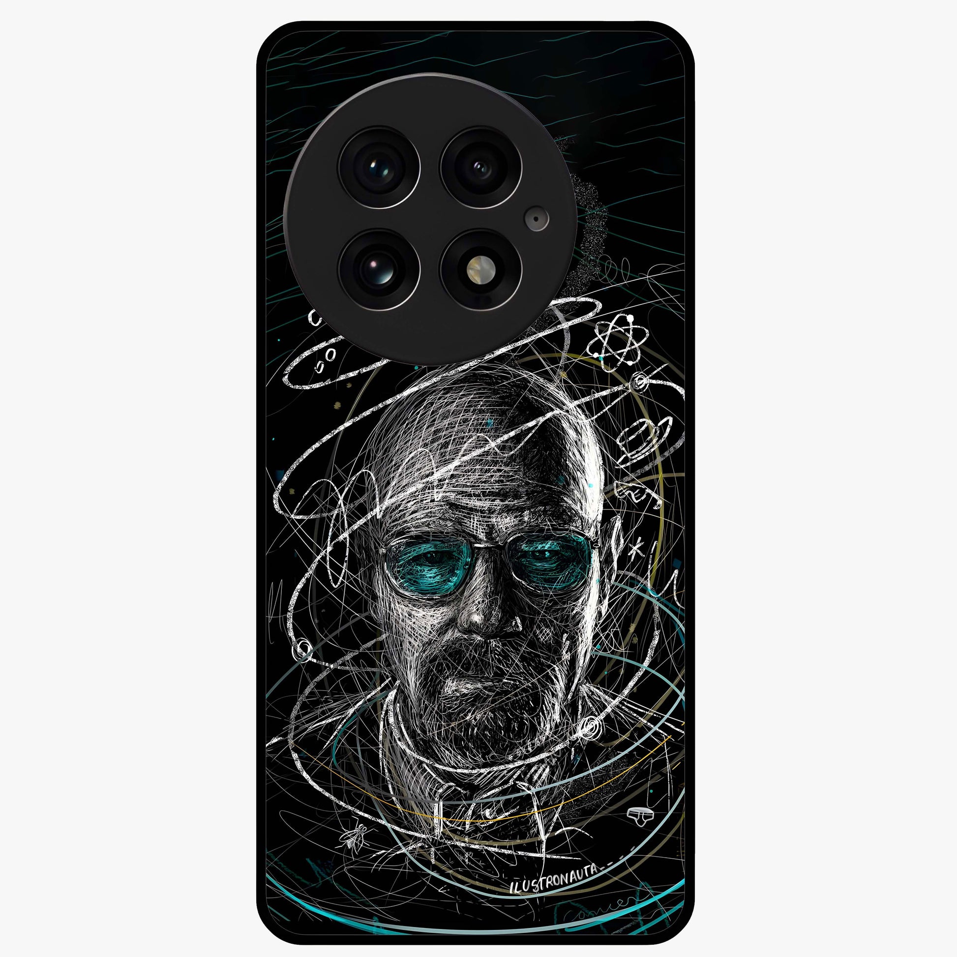 Chaotic Mind Genius Glass Case for 1+13 bold front view featuring expressive abstract typography artwork