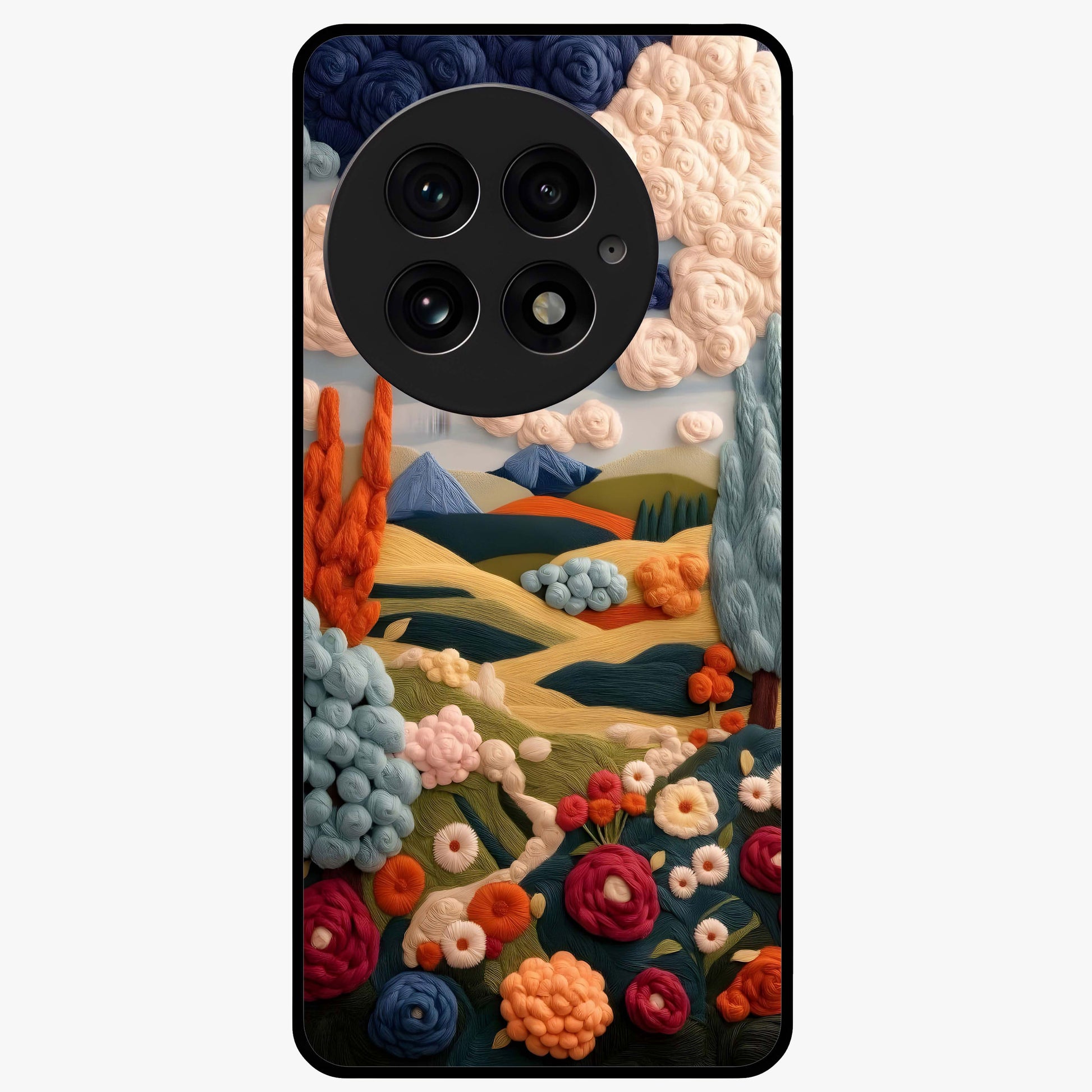 Cloud Cotton Meadows Printed Glass Case for 1+13 soft front view featuring dreamy meadow artwork with cloud inspired tones