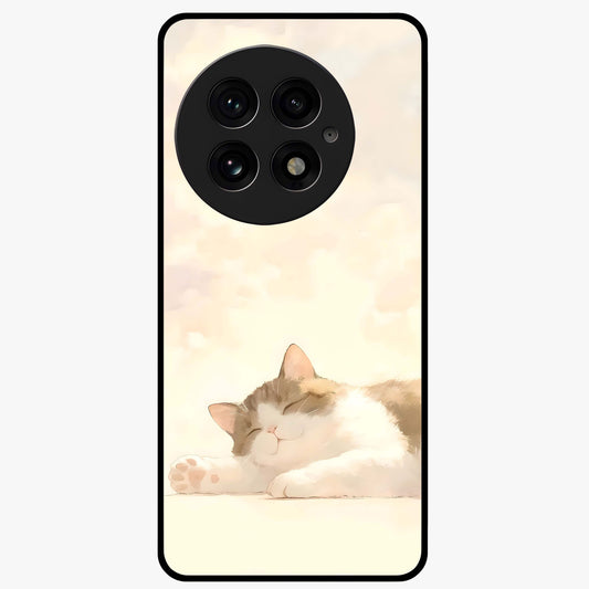 Cloud Nap Cat Glass Case for 1+13 adorable front view featuring cute sleeping cat artwork on soft cloud background