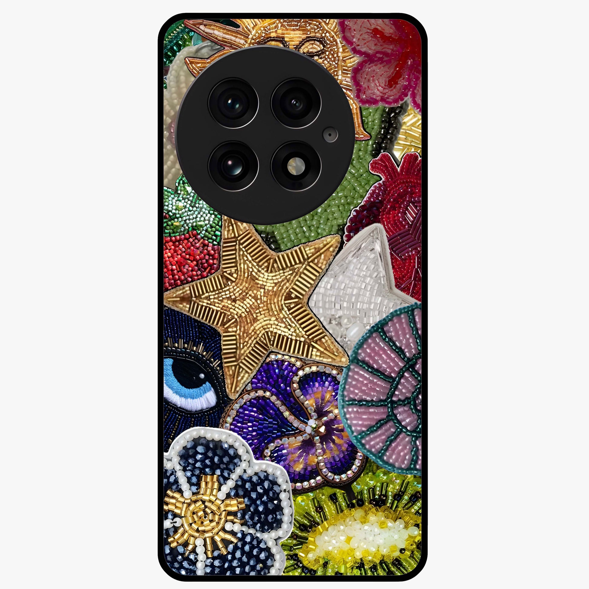 Cosmic Charm Shine Glass Case for 1+13 radiant front view featuring shimmering celestial artwork