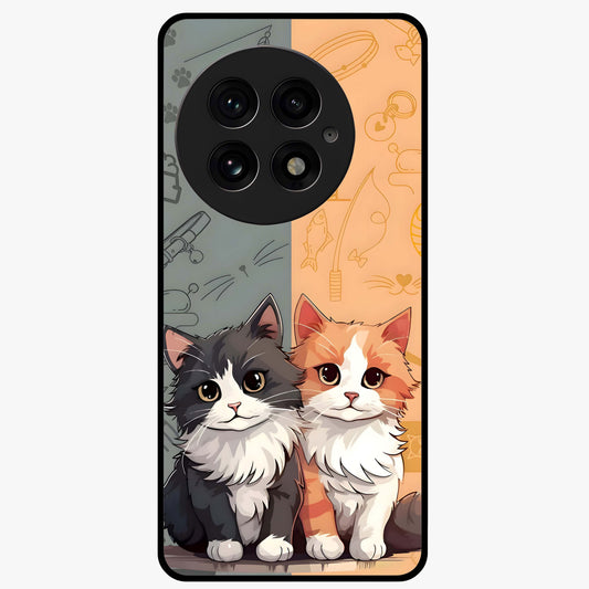 Cozy Cat Duo Glass Case for 1+13 adorable front view featuring two cats in warm aesthetic artwork