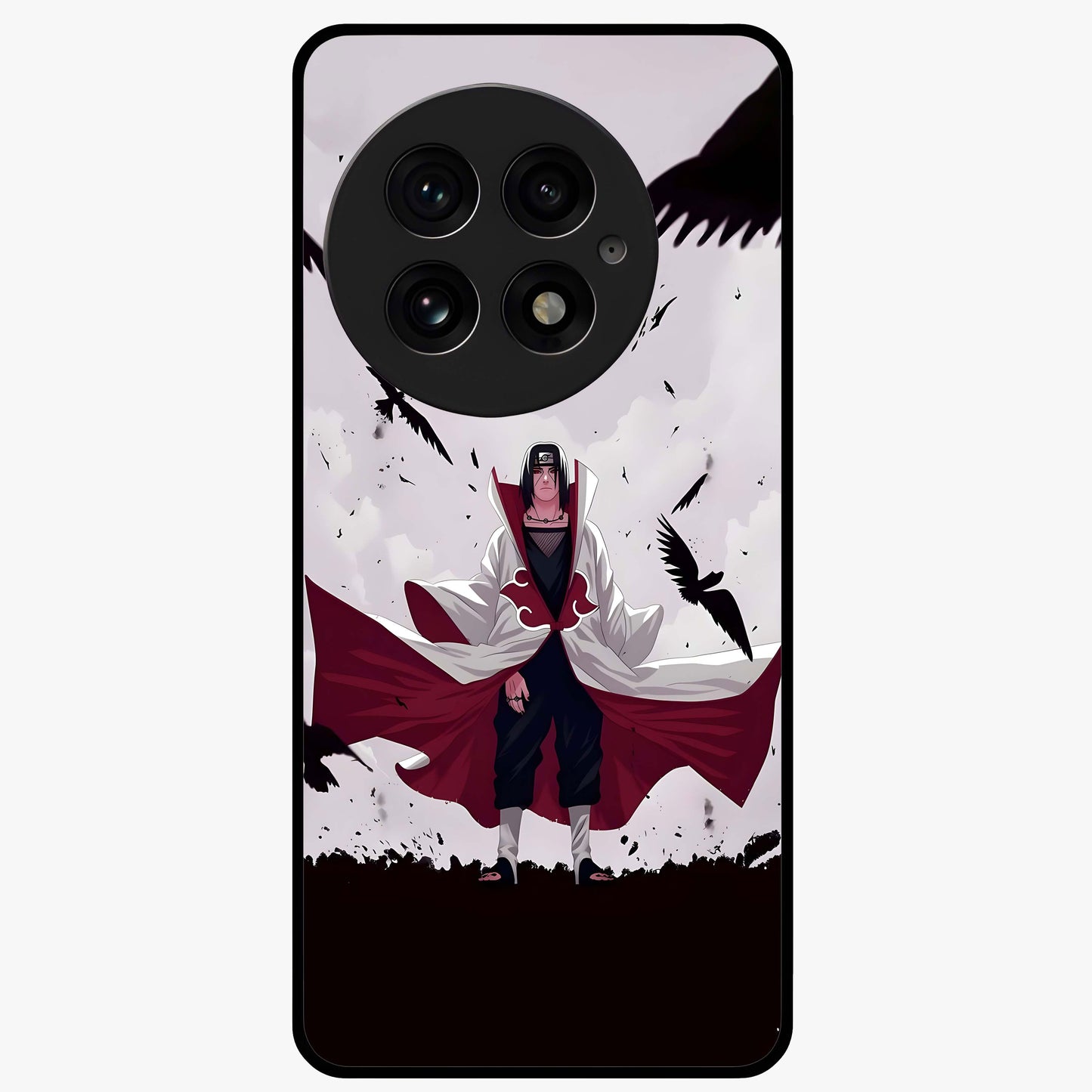 Crimson Crow Ascension Glass Case for 1+13 powerful front view featuring crow artwork with dark crimson background