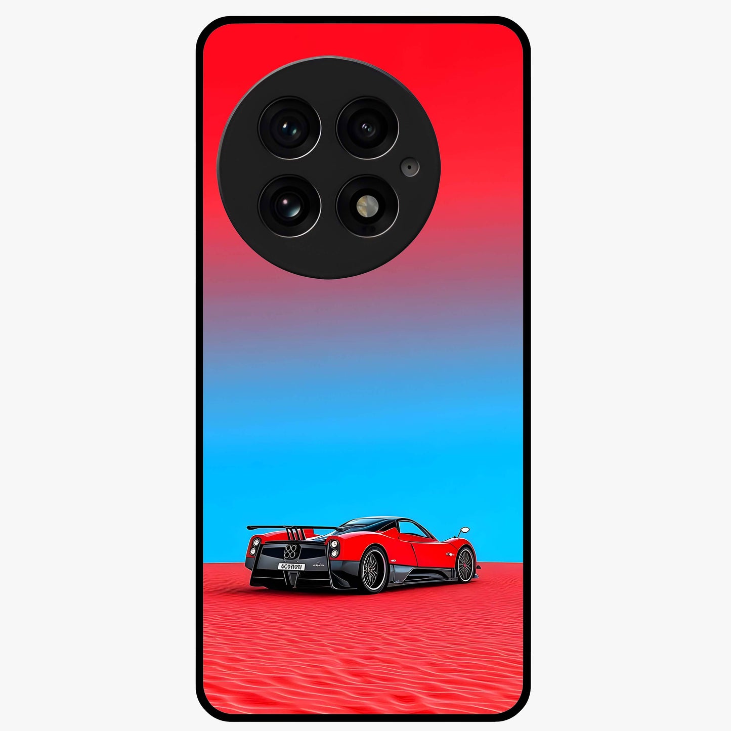 Crimson Speed Mirage Glass Case for 1+13 sleek front view featuring racing inspired red motion artwork