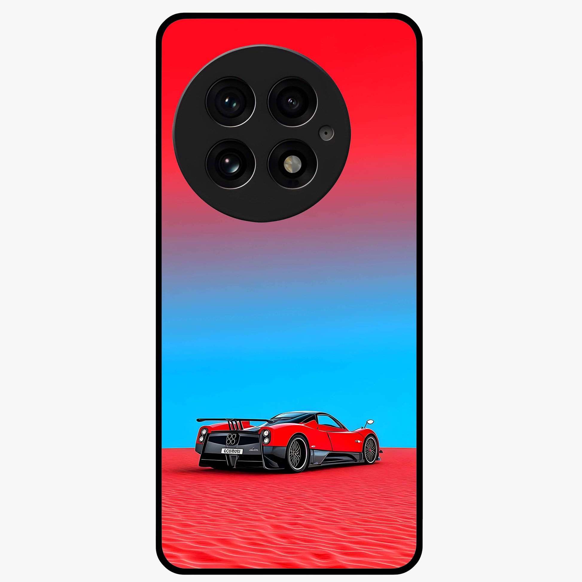 Crimson Speed Mirage Glass Case for 1+13 sleek front view featuring racing inspired red motion artwork
