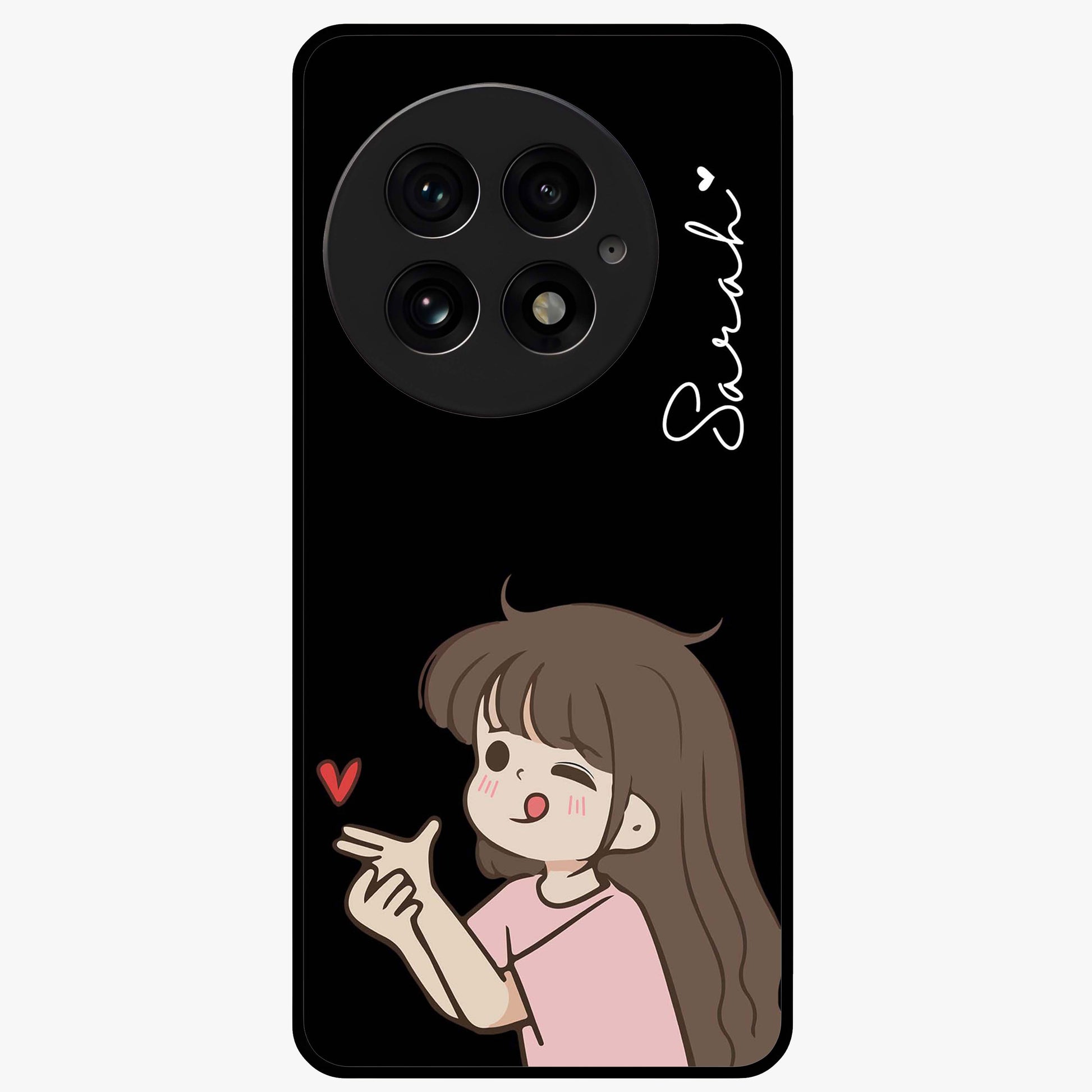 Cute Girl Firing Heart Glass Case for 1+13 charming front view featuring animated heart themed artwork