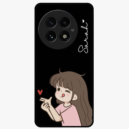Cute Girl Firing Heart Glass Case for 1+13 charming front view featuring animated heart themed artwork