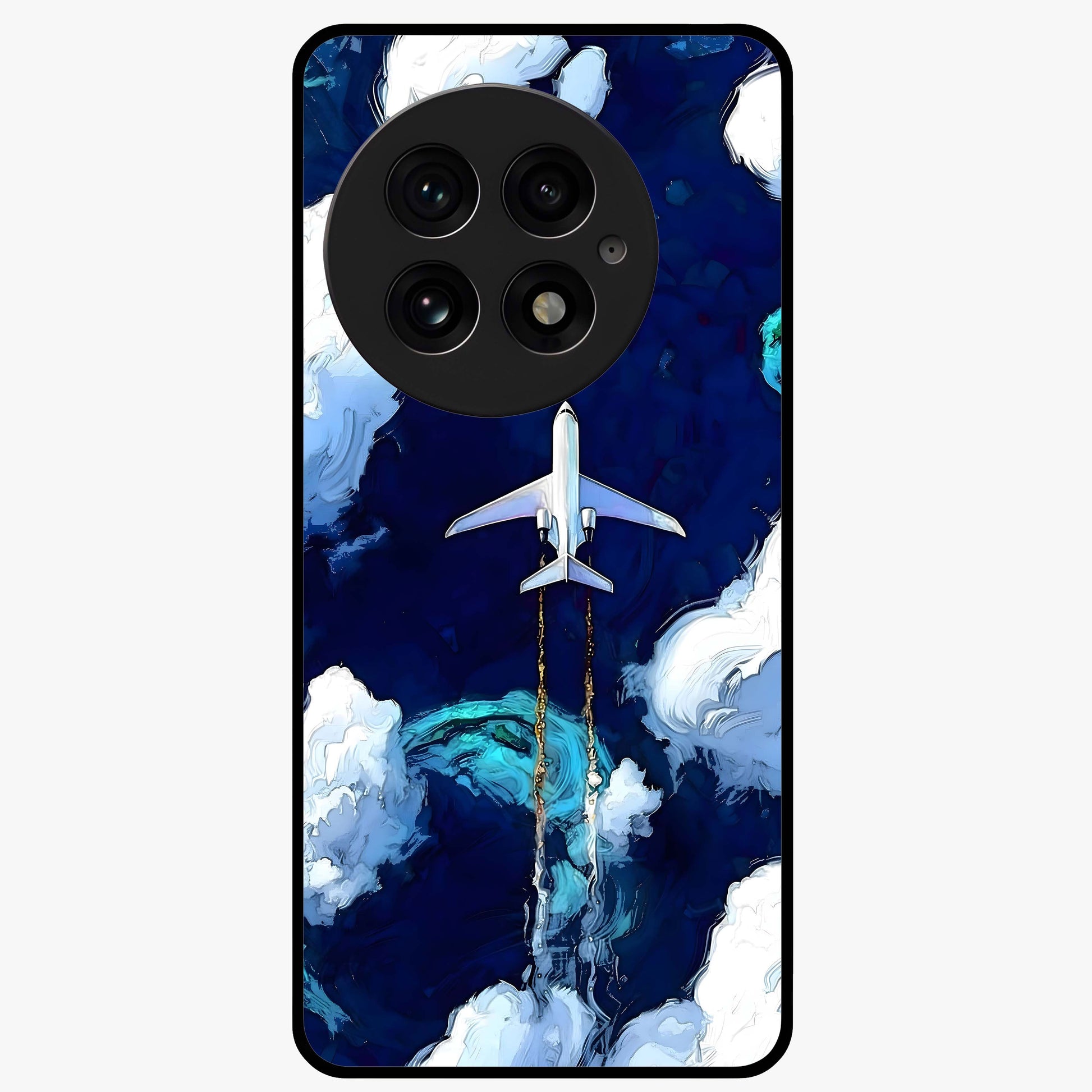 Dark Airplane Glass Case for 1+13 bold front view featuring airplane silhouette artwork on dark background