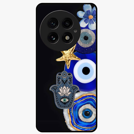 Divine Eye Bloom Glass Case for 1+13 artistic front view featuring floral evil eye inspired artwork