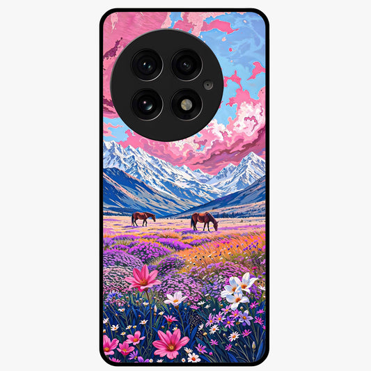 Dreamy Floral Pastures Glass Case for 1+13 soft front view featuring pastel floral meadow artwork