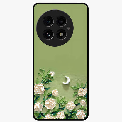 Emerald Bloom Calm Glass Case for 1+13 elegant front view featuring soothing emerald floral artwork