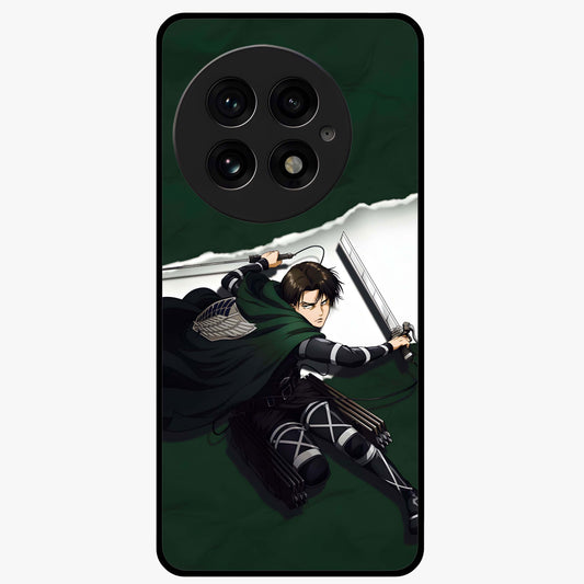 Emerald War Vanguard Glass Case for 1+13 striking front view featuring warrior inspired artwork in emerald tones