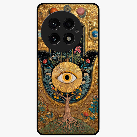 Ethereal Evil Eye Glass Case for 1+13 mystical front view featuring soft glowing evil eye artwork