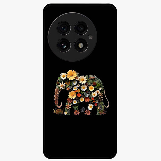 Floral Elephant Glass Case for 1+13 artistic front view featuring elephant illustration with floral detailing