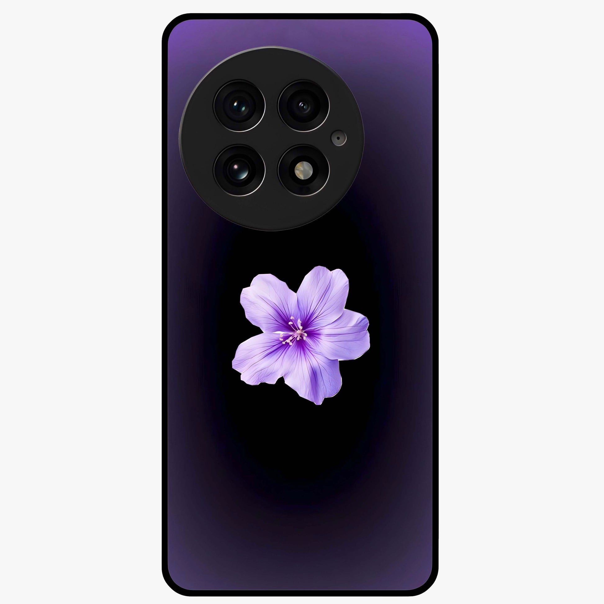 Flower on Soft Violet Gradient Glass Case for 1+13 elegant front view featuring floral artwork over smooth violet gradient