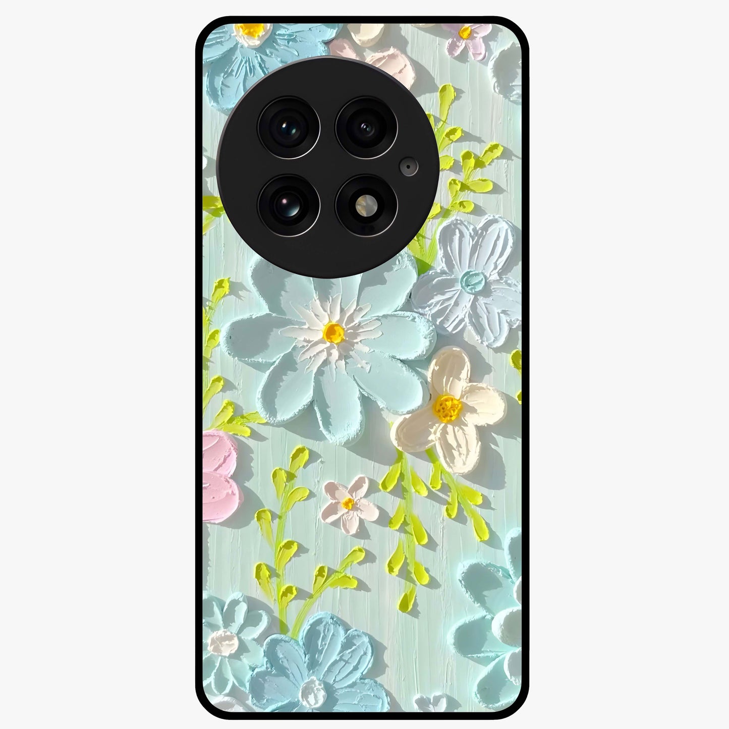 Frosted Petal Garden Glass Case for 1+13 soft front view featuring delicate floral artwork with frosted aesthetic tones
