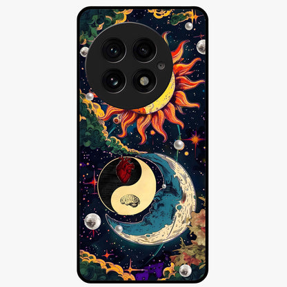 Future Universe Glass Case for 1+13 futuristic front view featuring cosmic inspired abstract artwork