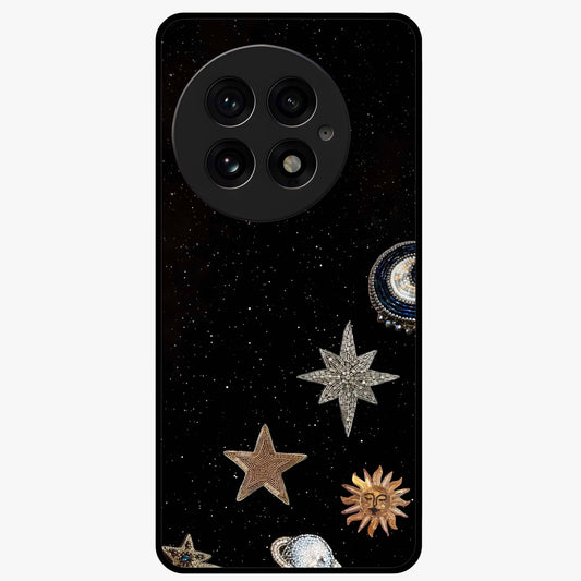 Galactic Charm Glow Glass Case for 1+13 radiant front view featuring glowing cosmic charm artwork