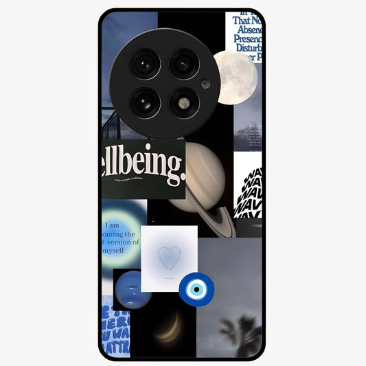 Galactic Energy Collage Glass Case for 1+13 artistic front view featuring layered cosmic collage artwork