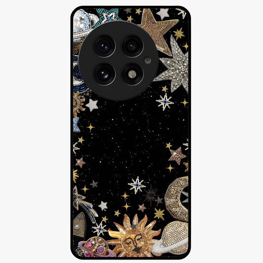 Galactic Jewel Stars Glass Case for 1+13 elegant front view featuring sparkling jewel inspired star artwork