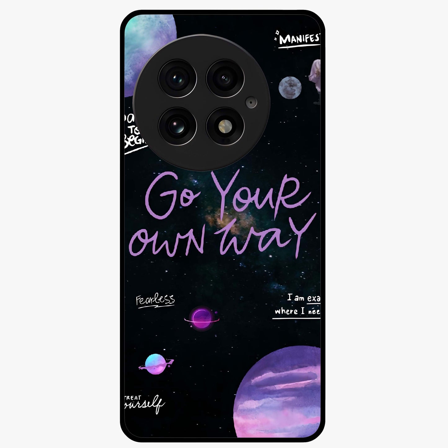 Galactic Vibes Universe Glass Case for 1+13 vibrant front view featuring universe inspired artistic artwork
