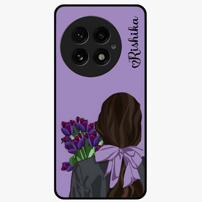 Girl Holding Flowers Glass Case for 1+13 aesthetic front view featuring soft illustrated character with floral bouquet
