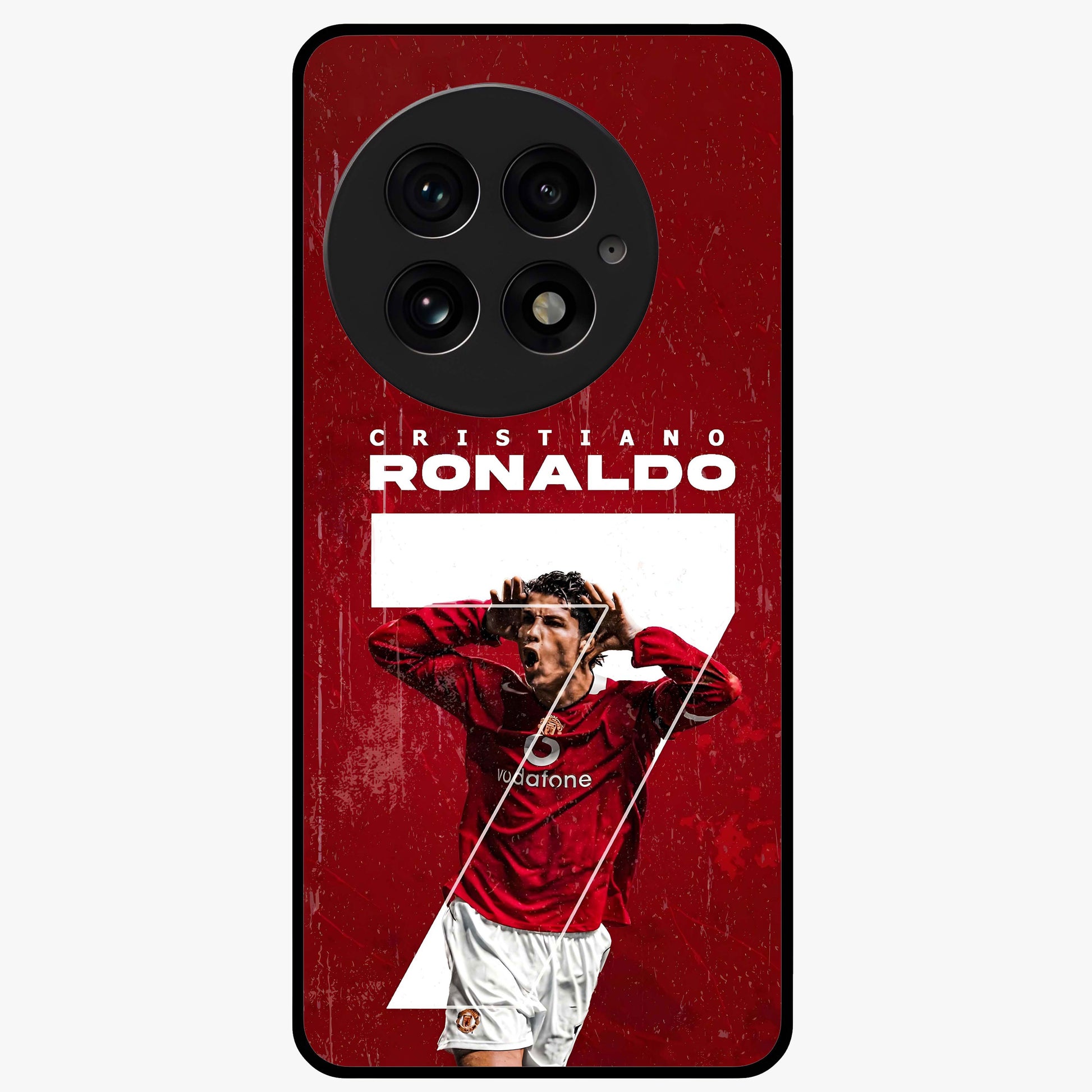 Goal Celebration Legacy Glass Case for 1+13 energetic front view featuring sports inspired celebration artwork