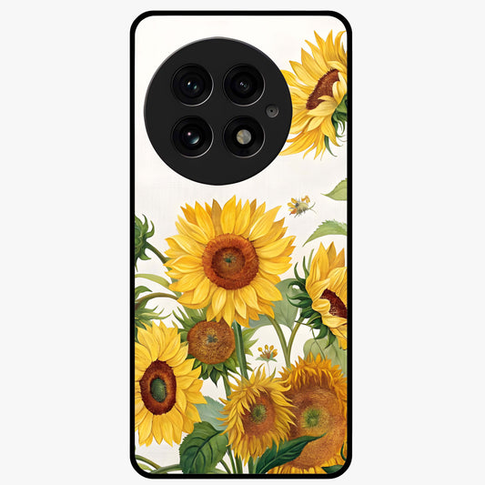 Golden Bloom Night Glass Case for 1+13 elegant front view featuring glowing golden floral artwork on dark background