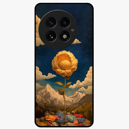 Golden Blossom Elegance Glass Case for 1+13 graceful front view featuring refined golden floral artwork