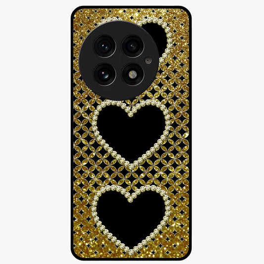 Golden Leaf Dreams Glass Case for 1+13 elegant front view featuring shimmering golden leaf artwork