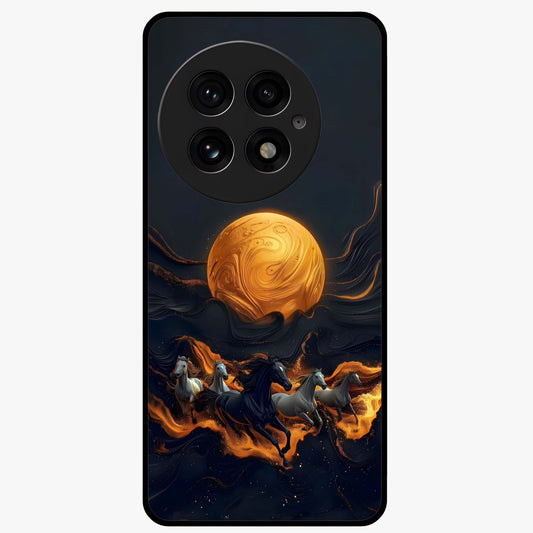 Golden Sun Majesty Glass Case for 1+13 radiant front view featuring majestic sun artwork in golden hues