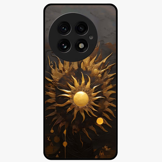 Golden Sun Minimalism Glass Case for 1+13 clean front view featuring minimalist golden sun artwork
