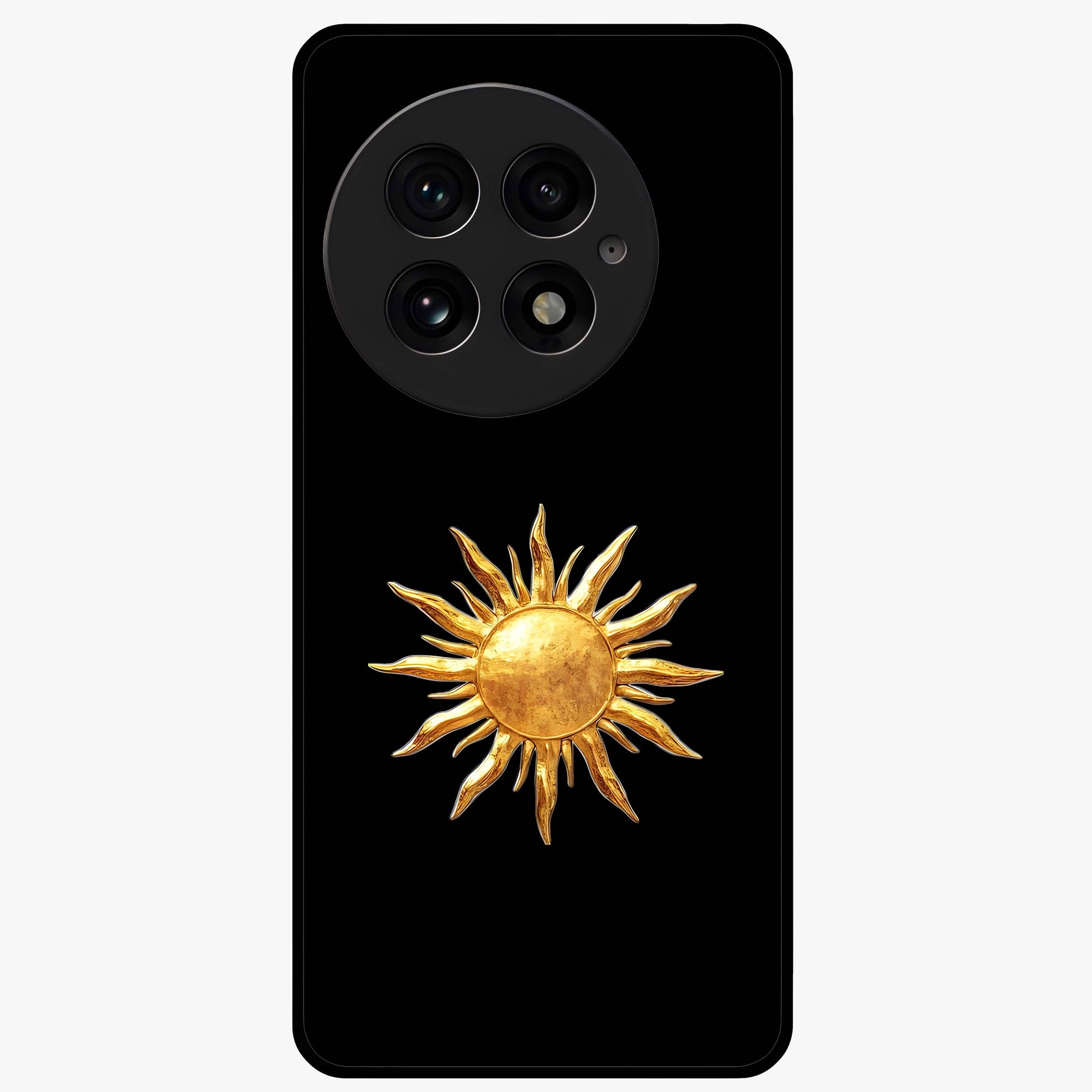 Golden Wave Rise Glass Case for 1+13 dynamic front view featuring flowing wave artwork in golden tones
