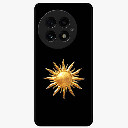 Golden Wave Rise Glass Case for 1+13 dynamic front view featuring flowing wave artwork in golden tones